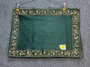 Set of 3 Green Gold Embroidered Placemats Table Mats Holiday Decor